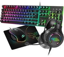 Spirit of Gamer - Ultimate 100 Gaming Keyboard 4 in 1 Wired RGB Headset Gaming Headset & Fabric Mat AZERTY Semi Mechanical Keyboard FR 6 Anti-Ghosting Keys 7 taustiņi Gaming Mouse