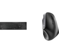 CHERRY KW 9100 Slim bezvadu tastatūra, vācu izkārtojums, QWERTZ tastatūra, melns-sudraba & MW 4500, bezvadu pele, ergonomiska pele labās rokas 45° dizainā, melna