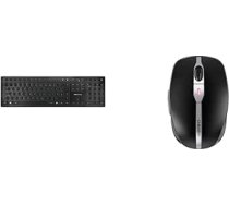 CHERRY KW 9100 Slim bezvadu tastatūra, vācu izkārtojums, melns sudrabs & MW 9100, bezvadu un uzlādējama pele, iespējamais savienojums ar Bluetooth vai 2,4 GHz radio, melns