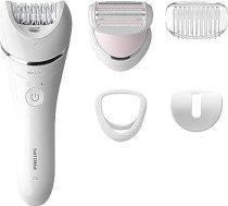 Philips Series 8000 bezvadu epilators kājām un ķermenim, lietojams slapjā un sausā veidā, ar 5 piederumiem + skuvekļa galviņa - BRE710/01 - balts