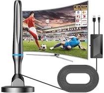 DVB-T2 iekštelpu antena ar pastiprinātāju - liels darbības rādiuss, 360° uztveršana un spēcīga magnētiskā pamatne - saderīga ar 4K/1080p un visiem televizoriem