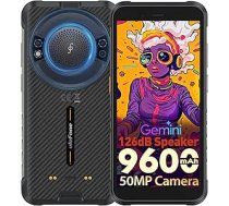 Ulefone RugKing āra mobilais tālrunis Android 15, 9600 mAh Būvlaukuma mobilais tālrunis 126 dB skaļrunis, 16GB + 128GB/SD 2TB viedtālrunis Octa-Core IP68K, 50MP kamera 5,99 collas 126LM LED, 3 SIM karšu slots
