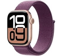 Apple Watch Series 10 GPS, 42 mm, alumīnija korpuss, rozā zelts ar plūmju sporta cilpas lenti, viens izmērs (Atjaunots)