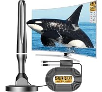 DVBT2 antena, DVB-T/DVB-T2 antena, spēcīgāka stieņa antena ciparu TV/Digitālā TV/DAB radio/DVB-T2 uztvērēja kartei, maksimālā signāla kvalitāte, ar magnētisko pamatni, 3 m kabelis, balta krāsā