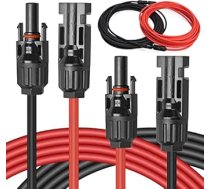 Saules kabeļa pagarinājums, 5 m 4 mm² saules pagarinājuma kabelis ar saules kontaktdakšu, 12AWG fotoelementu savienojuma kabelis, saules paneļa kabelis balkona elektrostacijai, autofurgonam (sarkans + melns)