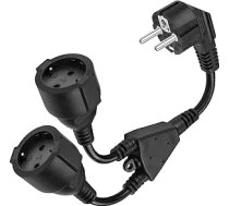 Īss 90 grādu Schuko, 2-in-1 vairāku ligzdu adapteris