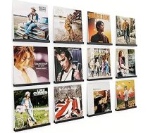 12 vinila plašu sienas stiprinājumu komplekts, koka vinila turētājs, vinila plauktu turētājs, sienas stiprinājums, plašu, CD, fotoalbumu un kolekciju izvietošanai (melns)