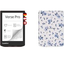 PocketBook e-grāmatu lasītājs "Verse Pro" (vācu versija), 16 GB atmiņa, IPX8, Bluetooth, 15,2 cm (6 collu) E-Ink Carta displejs - Passion Red un vāciņš PocketBook Verse un Verse Pro - Ziedi