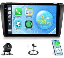 Roinvou 4+128G Auto Radio Android 15 priekš Mazda 3 2006-2012 ar Wireless Carplay Android Car, 9 collu Auto Radio Incell Touchscreen ar GPS navigāciju Bluetooth EQ WiFi RDS FM SWC MIC atpakaļgaitas kamera