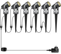 6 dārza lampu komplekts LED dārza prožektors Silti balta COB Alumīnija LED dārza gaisma ar zemes smaili Dārza lampa 12 V 20 W IP65 Ūdensnecaurlaidīgs ceļa apgaismojums 14,5 m kabelis ar strāvas padevi āra dārza zālienam un kokam