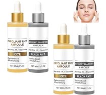 Melno rīsu balto rīsu pīlinga serums, pīlinga ampulas ar baltajiem rīsu pīlinga serumiem, pīlinga pīlinga ampulas, pīlinga skrubis sejai vīriešiem, melno galviņu noņemšanas līdzeklis sejai, maigs pīlings, poru mazināšana, mitrināšana (