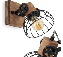Orny sienas gaismeklis Vintage Design Wood/Metal Brown/Black ar gaismas efektu, režģa abažūrs un koka sijas, tekstilmateriāla kabeļi, regulējams starmeši, 1 x E27, spuldze nav iekļauta komplektā
