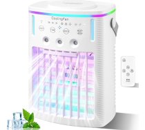 Pārnēsājams mini gaisa kondicionieris, portatīvais gaisa dzesētājs ar 1000 ml ūdens tvertni, 4-in-1 ventilators USB ar 3 ātrumiem un izsmidzināšanas režīmu, 7 krāsu nakts gaisma, 8H taimeris ar dzesēšanas tālvadības pulti telpām, kemping