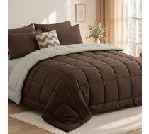 Vienvietīga sega 10,5 Tog Comforter Visu sezonu luksusa viesnīcas kvalitātes atgriezeniska, mājīga un silta 135x200cm Šokolādes brūna un bēša