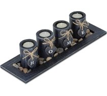 Relaxdays tējas lampu turētāju komplekts ar paplāti un akmentiņiem, 39,5 cm garš, galda rotājums viesistabai, sveču turētājs mājai, melns