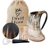 Divit autentisks vikingu rags | arhaiskais alus krūzis | Royal Flair; Dzeriet no īsta vērša raga krūzes (dabīgs krūžu komplekts, 650-700 ml)