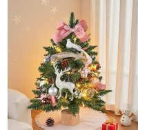 Warmiehomy Mākslīgā mini Ziemassvētku eglīte 40cm Ziemassvētku eglītes podiņos ar LED gaismām Ziemassvētku bumba Priežu čiekuri un zvaigzne Ziemassvētku mājas biroja galda rotājumiem