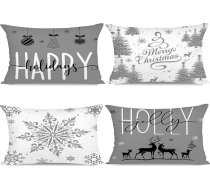 Pelēks Ziemassvētku spilvens sedz 30x50 collu komplekts 4 Ziemassvētku rotājumi Happy Holidays Holly Jolly Snowflake Merry Christmas Decor Throw spilvena pārvalks mājas dīvānam