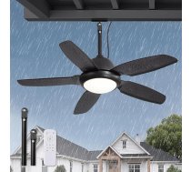 ZMISHIBO Griestu ventilators 107 cm ūdensizturīgs ar LED apgaismojumu, IP65 āra ventilators, līdzstrāvas motors, 6 līmeņi, 3CCT, piekaramais ventilators ar tālvadības pulti, melns