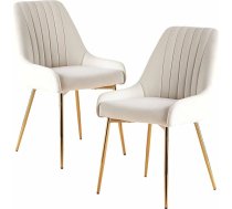 Dining Room Chairs, Set of 2, Velvet Upholstered Chairs with Backrest, Kitchen Chairs with Golden Legs, Ergonomic Chairs for Dining Room, Living Room and Bedroom (White)