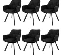 LEWE Dining Room Chairs Set of 6 Rotatable 180° Swivel Chairs, Ergonomic Upholstered Chairs, Kitchen Chairs with Armrest, Metal Legs, Short Pile Fabric for Dining Room, Living Room, Bedroom, Black