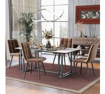 Merax Dining Room Chairs, Set of 4, Modern Upholstered Chairs with Backrest, Kitchen Chair, Living Room Chair, Velvet Seat, Ergonomic for Study, Bedroom, Metal Frame, Brown