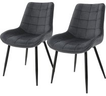 ML-Design Set of 2 Dining Room Chairs with Backrest, Anthracite, Kitchen Chairs with Velvet Cover, Upholstered Chair with Metal Legs, Ergonomic Chair for Dining Table, Dining Room Chair, Living Room