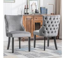 Montary Dining Room Chairs, Foot Chair, Grey Velvet Dining Room Chair with Button Quilting, Solid Wood Frame and Ergonomic Backrest for Living Room (2, Grey)