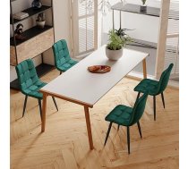 Set of 4 Dining Chairs with Velvet Cover and Metal Legs, with Backrest and Decorative Quilting, Modern Chair Set, Ergonomic Design, for Dining Area, Bedroom or Reception Room (Green)