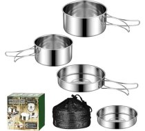 4 gabalu āra kempinga virtuves piederumu komplekts ar salokāmiem rokturiem, nerūsējošā tērauda katli un pannas kempingam, pārgājieniem un piknikiem, 68 x 46 collas, dārza rīku komplekts