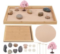 WEBEEDY mini dzenu dārzs galda virsmai, birojam, japāņu dzenu dārza dekors, galda virsma, smilšu kaste ar smilšakmens akmeņiem, meditācijas piederumi, 28 x 19 cm, taisnstūra formas koka paplāte