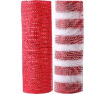 Ziemassvētku eglīšu dekorēšanas lente 10 jardi x 10 collas 2 ruļļi Dekoratīvā lente Metāliskās folijas lentes Ziemassvētku dekorēšana Acu vainags Vainags Vainags Vainags Sarkans balts
