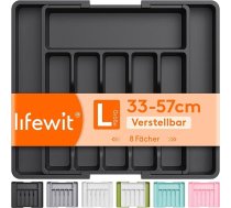 Lifewit galda piederumu paplāte atvilktnēm 40 50, plastmasas galda piederumu paplāte (dziļums 38 cm), izvelkams galda piederumu ieliktnis atvilktnei, atvilktņu organizators virtuves piederumiem, galda piederumiem, galda piederumiem, karotei, melns, m