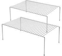 IPEGTOP Virtuves skapīša organizētājs, 2 lielu (40 x 24 cm) nerūsējošā tērauda nerūsējošā tērauda sieta plauktu komplekts garšvielām, skapjiem, darba virsmām un piederumiem (hroms)