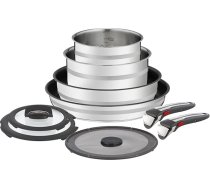 Tefal L97699 Jamie Oliver Ingenio G6 9 gabalu pannu un katlu komplekts, piemērots visām plītīm, ieskaitot indukcijas, nerūsējošais tērauds/melns, ar termisko signālu, bez PFOA, piemērots visām plītīm, ieskaitot indukcijas, līdz 250°C, bez r