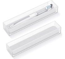 Linkidea Akrila zobu birstes turētājs ar zobu birstes iztukšošanas atveri un diatomīta žāvēšanas akmeni Vannas istabas atvilktnes organizators, kas saderīgs ar Colgate Extra Clean, Oral-B CrossAction (caurspīdīgs, 2 gab.)