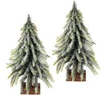 Mākslīgā mini Ziemassvētku eglīte uz koka pamatnes Iced Snow Snowy Mākslīgā sniega mākslīgā sniega Ziemassvētku eglīte Mākslīgā egle Mazā Ziemassvētku eglīte Ziemassvētku rotājumi Komplekts no 2