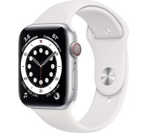 Apple Watch Series 6 (GPS + mobilais, 44 mm) Alumīnija korpuss sudraba krāsā ar baltu sporta siksniņu (Atjaunots)