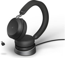 Jabra Evolve2 75 bezvadu austiņas ar uzlādes doku, 8 Micro tehnoloģiju - dubultās putu stereo austiņas ar modernu aktīvo trokšņu slāpēšanu, USB-C Bluetooth adapteri un saderību ar MS - melnas krāsas