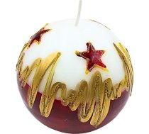Eleganta bumbu svece, galda svece, dekoratīvā svece, vaska svece ar Ziemassvētku motīvu, Ziemassvētku svece kā bumba, 10 cm Ziemassvētku zvaigzne, baltā, sarkanā un zelta krāsā.