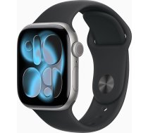 Apple Watch Series 11 [GPS, 42 mm] Alumīnija korpuss kosmosa pelēks ar sporta siksniņu melns, S/M (Atjaunots)