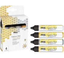 KREUL 49756 Sveču pildspalvu komplekts ar 4 svecēm Glamour Lighting, Glitter Silver, Glitter Gold, Glitter Gold, Silver, Gold, 29 ml katra, smalks uzgalis krāsošanai, krāsas ar bišu vasku sveču dekorēšanai un apgleznošanai