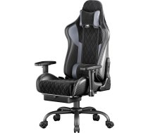 seenda GCPro-10 spēļu un biroja krēsls, ergonomisks, 145° leņķī, pilnībā regulējams, ar kāju balstu, metāla rāmis līdz 150 kg, 2D roku balsti, galvas un jostas spilvens, oglekļa dizains, melns un pelēks