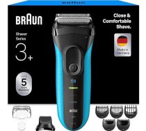 Braun Series 3+ vīriešu elektriskais skuveklis ar 3 elastīgiem asmeņiem, skuveklis ražots Vācijā, bārdas trimmera piederums, +5 ķemmes piederumi, mitrs un sauss skuveklis, 3010BT, zils