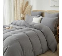 Luofanfei Pelēka muslīna gultasveļa 135 x 200 cm Kokvilna Renforce Pelēks vienkāršs vasaras atvēsinošs Boho gultasveļas komplekts Krinkled Look Soft sega Cover Non-Iron ar Zip un spilvendrānu 80 x 80 cm