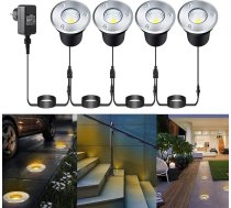 4 in 1 LED iegremdēta grīdas gaisma COB 3 W 12 V diametrs 65 mm IP67 ūdensizturīgs siltā baltā krāsā iebūvēts grīdas prožektors ar kontaktdakšu terasei, zālienam, dārzam, kāpnēm, celiņiem, piebraucamajam ceļam