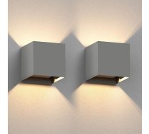 ledscom.de Sienas lampas "Cube" āra gaismeklis, pelēks, IP65, augšējais un apakšējais apgaismojums, kvadrātveida + LED lampa 501 lm, silti balta, 2 gab. iepakojumā