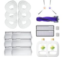 NARWAL Freo X Ultra oriģinālais piederumu komplekts: 6 mikrošķiedras drānas, 2 sānu birstes, 1 pretiepināšanās birste, 2 HEPA filtri, 6 1 litra putekļu maisiņi, 2 tīrīšanas šķidrumi, 2 ūdens tvertnes filtri