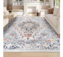 Vintage stila dzīvojamās istabas paklājs, 200 x 300 cm, boho stila paklājs, guļamistaba, mazgājams dzīvojamās istabas paklājs, mīksti paklāji ar īsu plūksnu dzīvojamajai istabai, bērnistabai (zils)