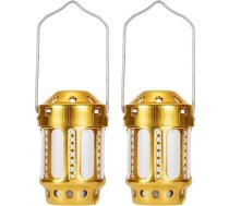 Sveces laterna, pārnēsājama sveces laterna, nakts makšķerēšanai, piekaramā āra kempinga sveces lampa no alumīnija sakausējuma (2 gab., zelta krāsā)